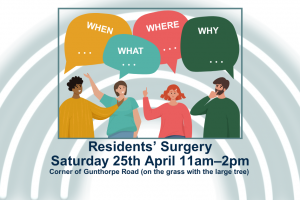 Residents’ Surgery on Saturday 25th April  11am – 2pm